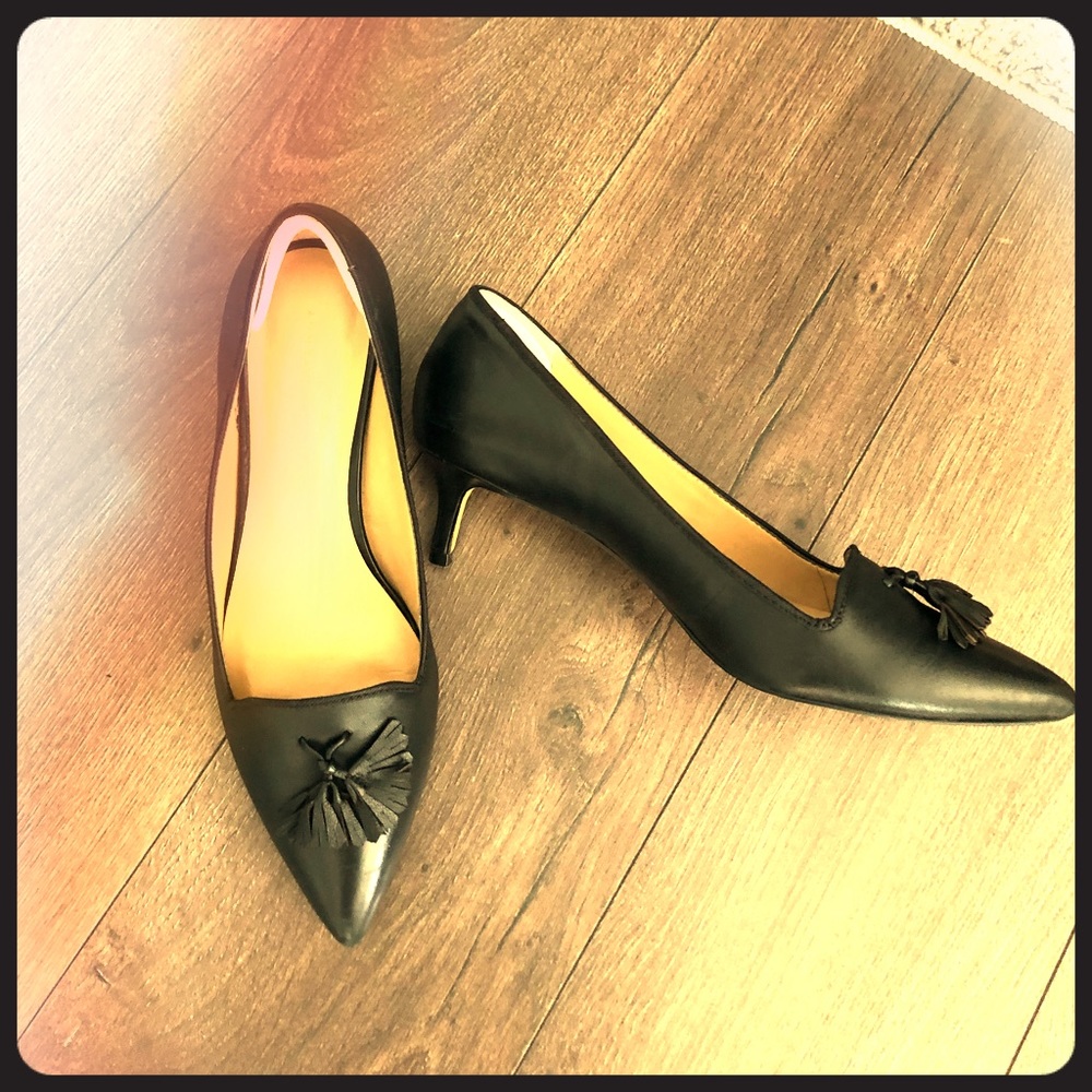 Black kitten heels with tassels- leather